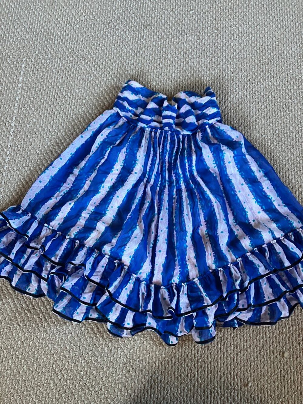 NWOT VNTG Y2K Betsey Johnson Blue White Striped Pink Flower Ruffle Mini Dress 8